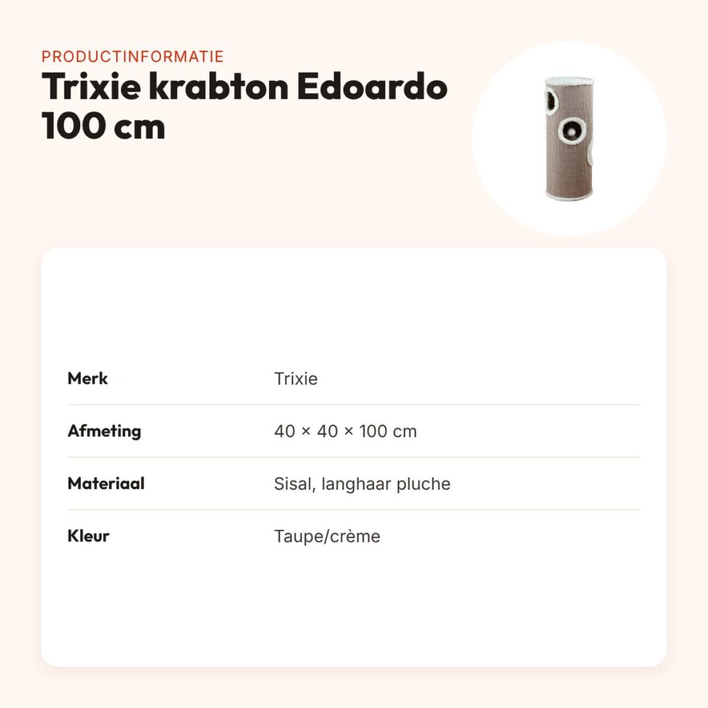 Trixie krabton Edoardo taupe/crème 40 x 40 x 100 cm – sisal en pluche – productinformatie