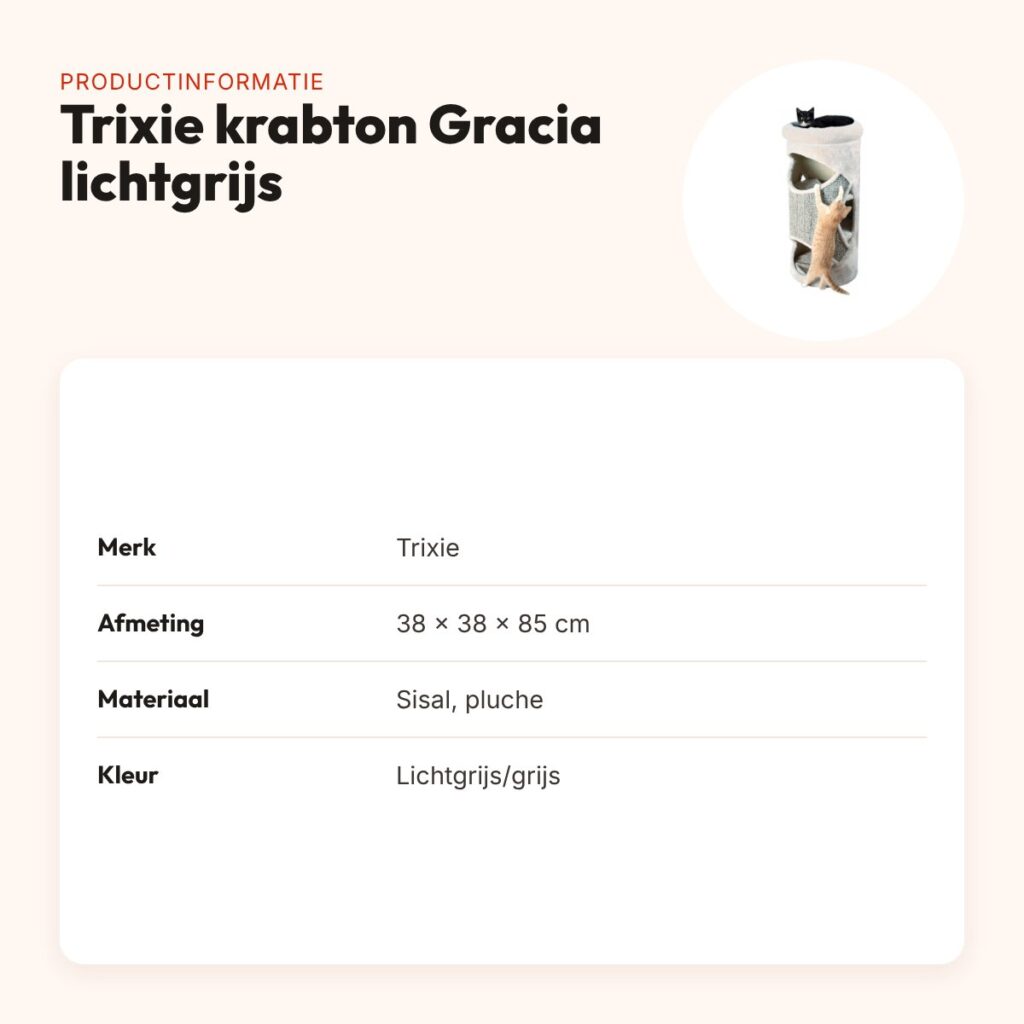 Trixie krabton Gracia lichtgrijs/grijs 38 x 38 x 85 cm – sisal – productinformatie