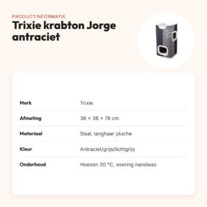 Trixie krabton Jorge antraciet/grijs/lichtgrijs 38 x 38 x 78 cm – productinformatie