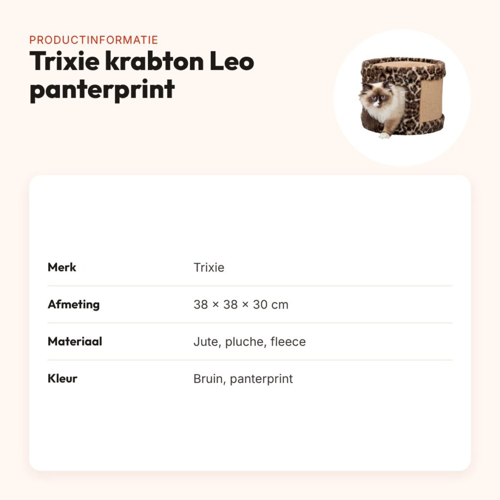 Trixie krabton Leo panterprint bruin 38 x 38 x 30 cm – productinformatie