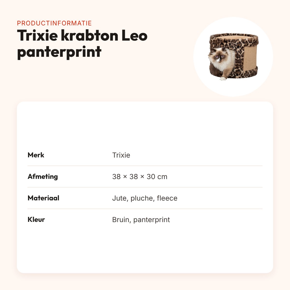 Trixie krabton Leo panterprint bruin 38 x 38 x 30 cm – productinformatie