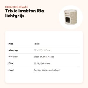 Trixie krabton Ria lichtgrijs/natuur 37 x 37 x 37 cm – rond, compact – productinformatie