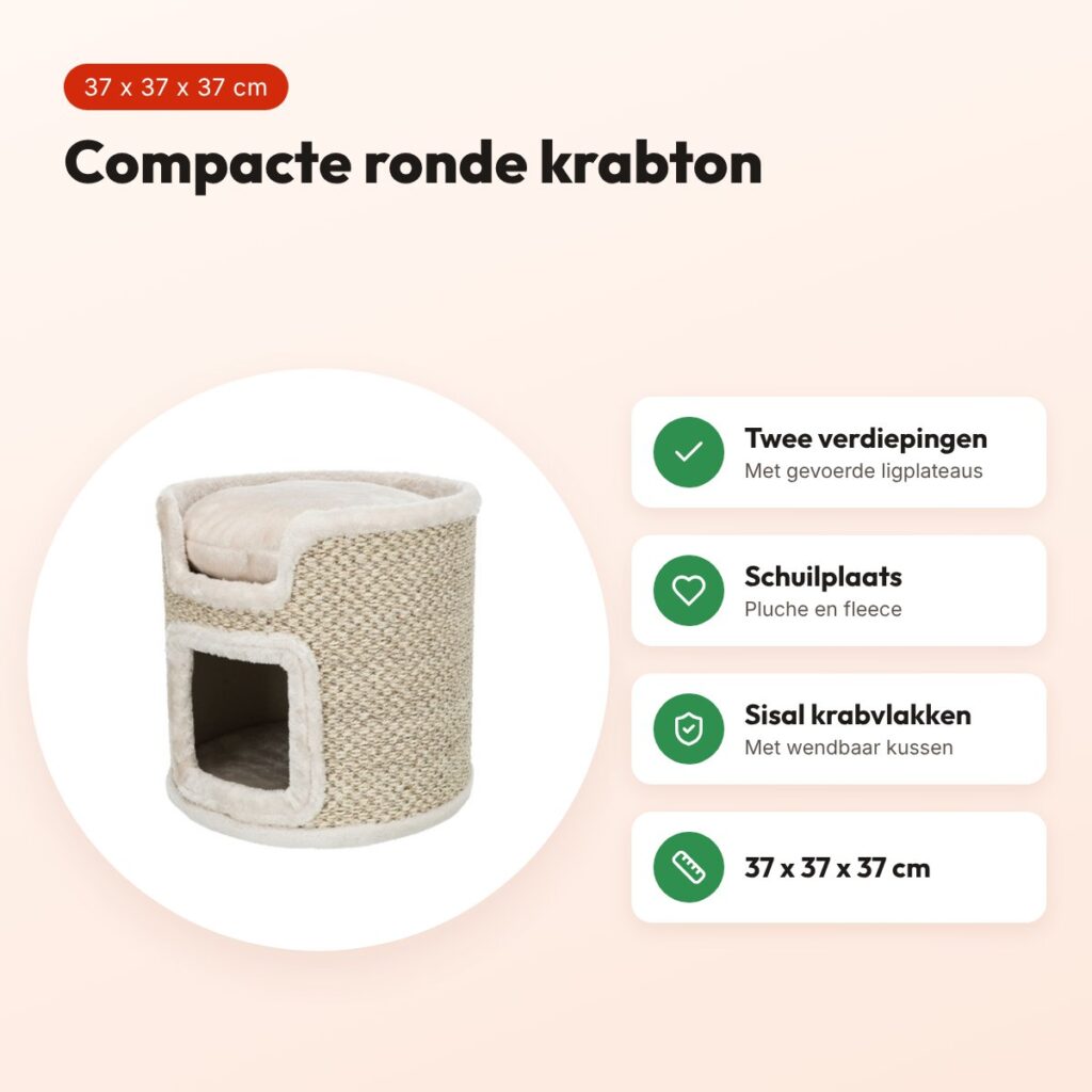 Trixie krabton Ria lichtgrijs/natuur 37 x 37 x 37 cm – rond, compact – voordelen