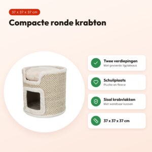 Trixie krabton Ria lichtgrijs/natuur 37 x 37 x 37 cm – rond, compact – voordelen