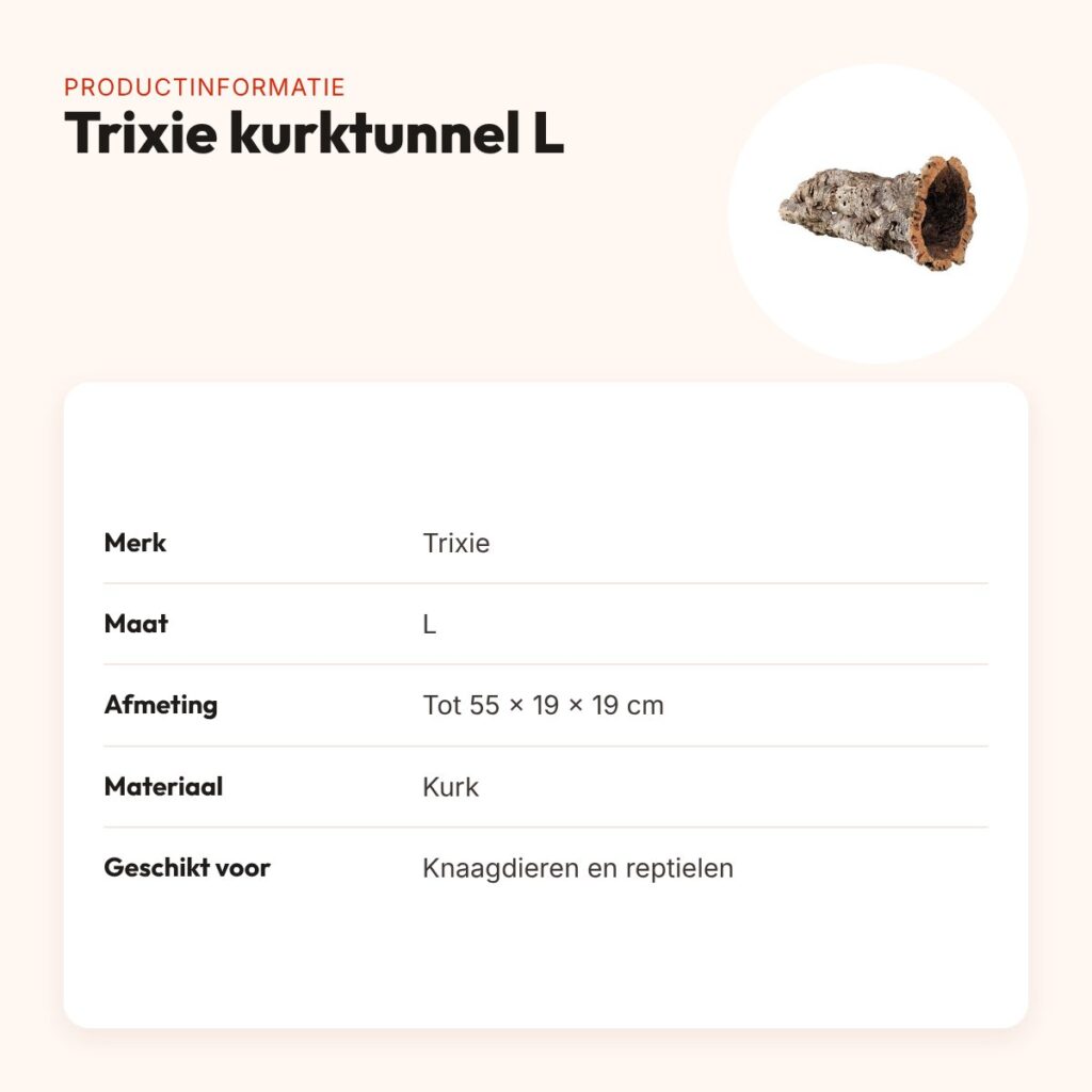 Trixie kurktunnel L tot 55 x 19 x 19 cm – natuurlijke schuilplaats – productinformatie