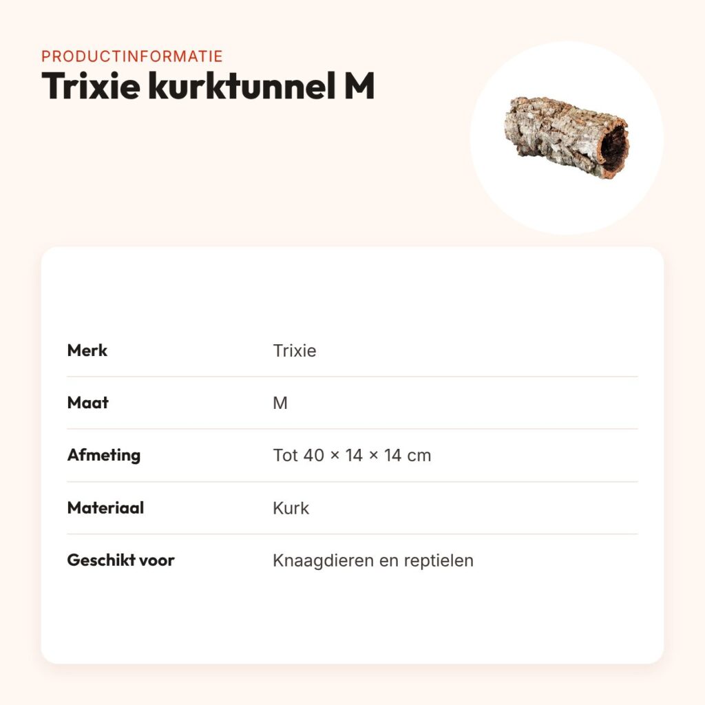 Trixie kurktunnel M tot 40 x 14 x 14 cm – natuurlijke schuilplaats – productinformatie