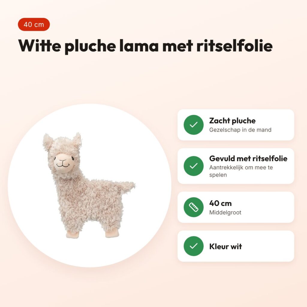 Trixie lama pluche wit 40 cm – hondenspeelgoed met ritselfolie – voordelen