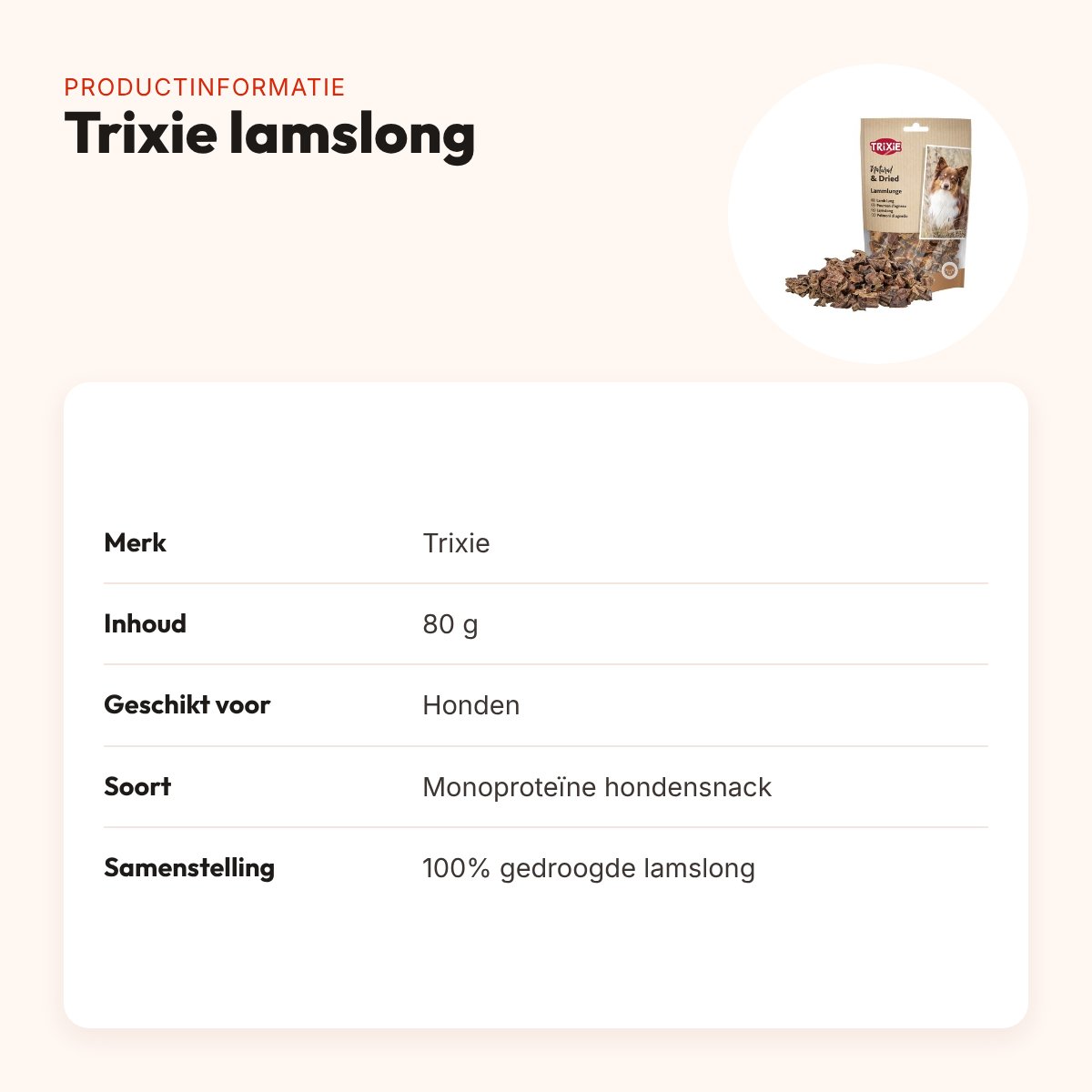 Trixie lamslong 80 g – monoproteïne hondensnack – productinformatie