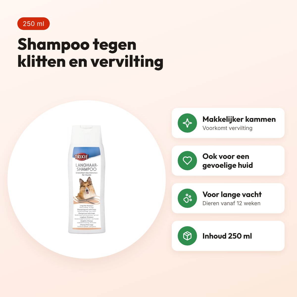 Trixie langhaar hondenshampoo 250 ml – tegen klitten en vervilting – voordelen
