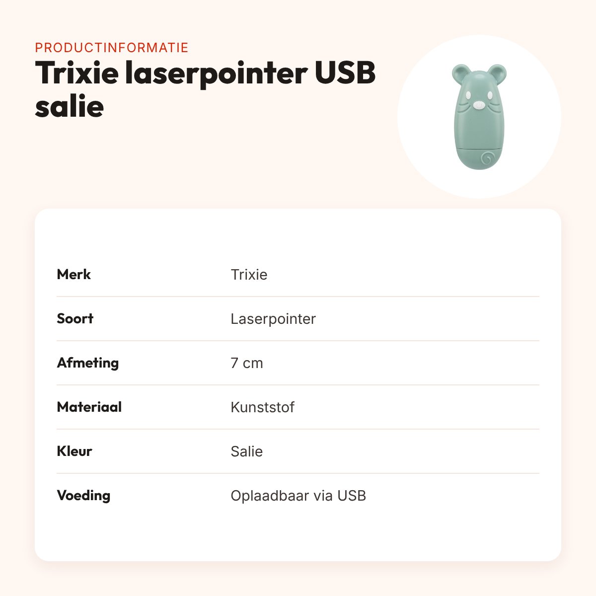 Trixie laserpointer kunststof USB oplaadbaar salie 7 cm – productinformatie