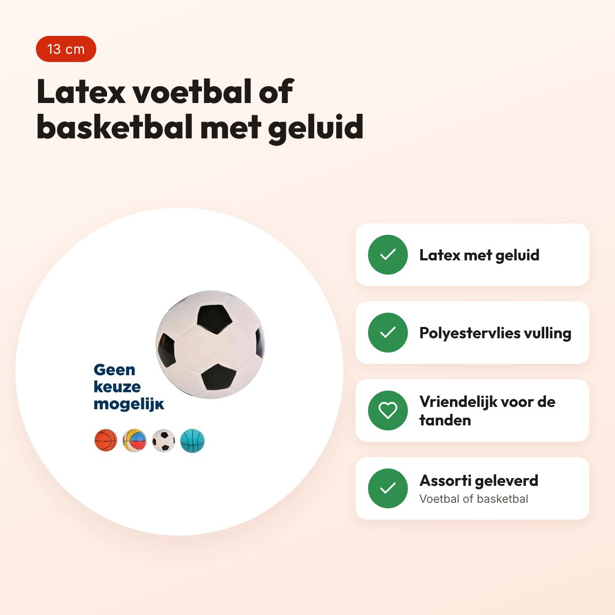 Trixie latex ballen 13 cm – voetbal of basketbal, met geluid, assorti – voordelen