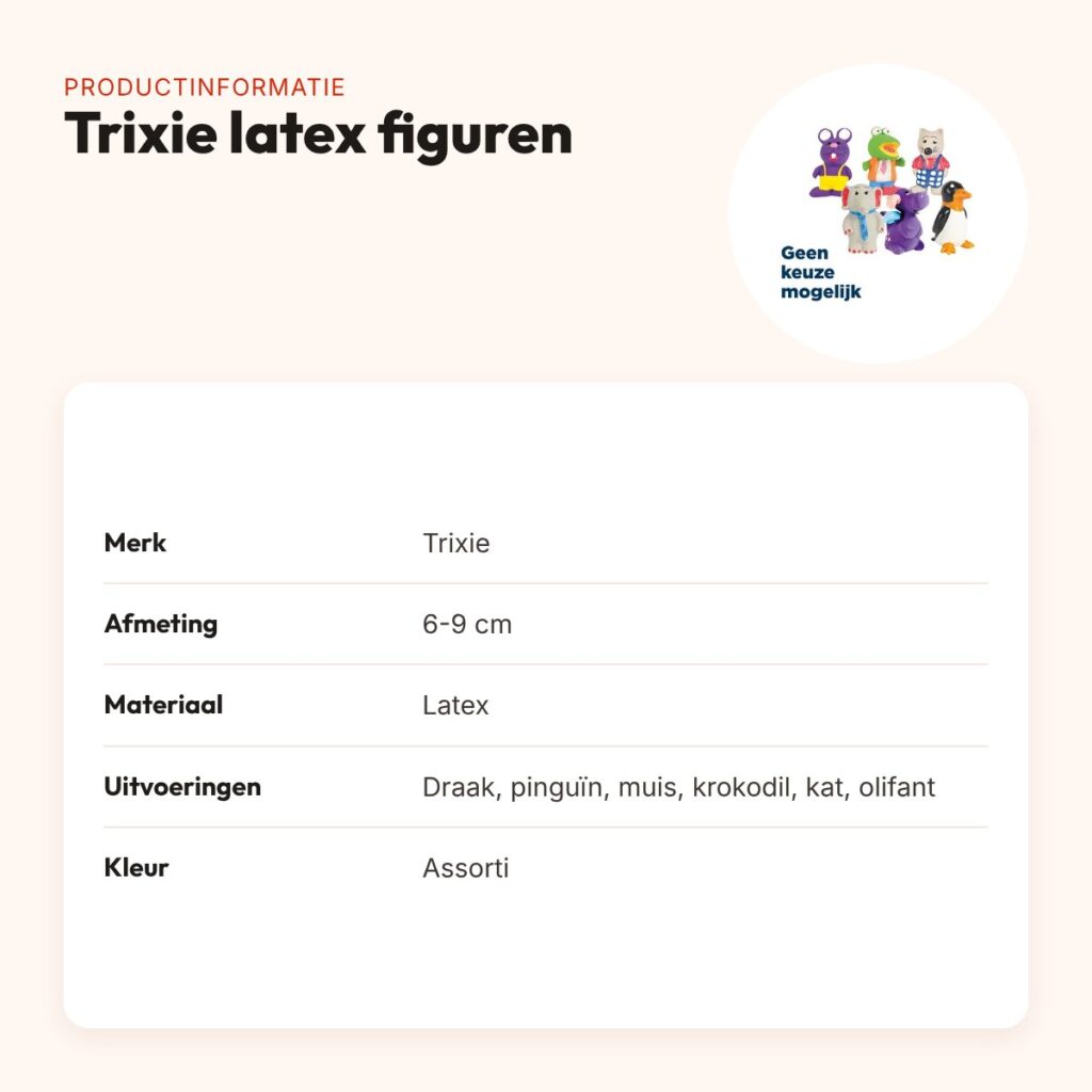 Trixie latex figuren 6-9 cm – hondenspeelgoed met pieper, assorti – productinformatie