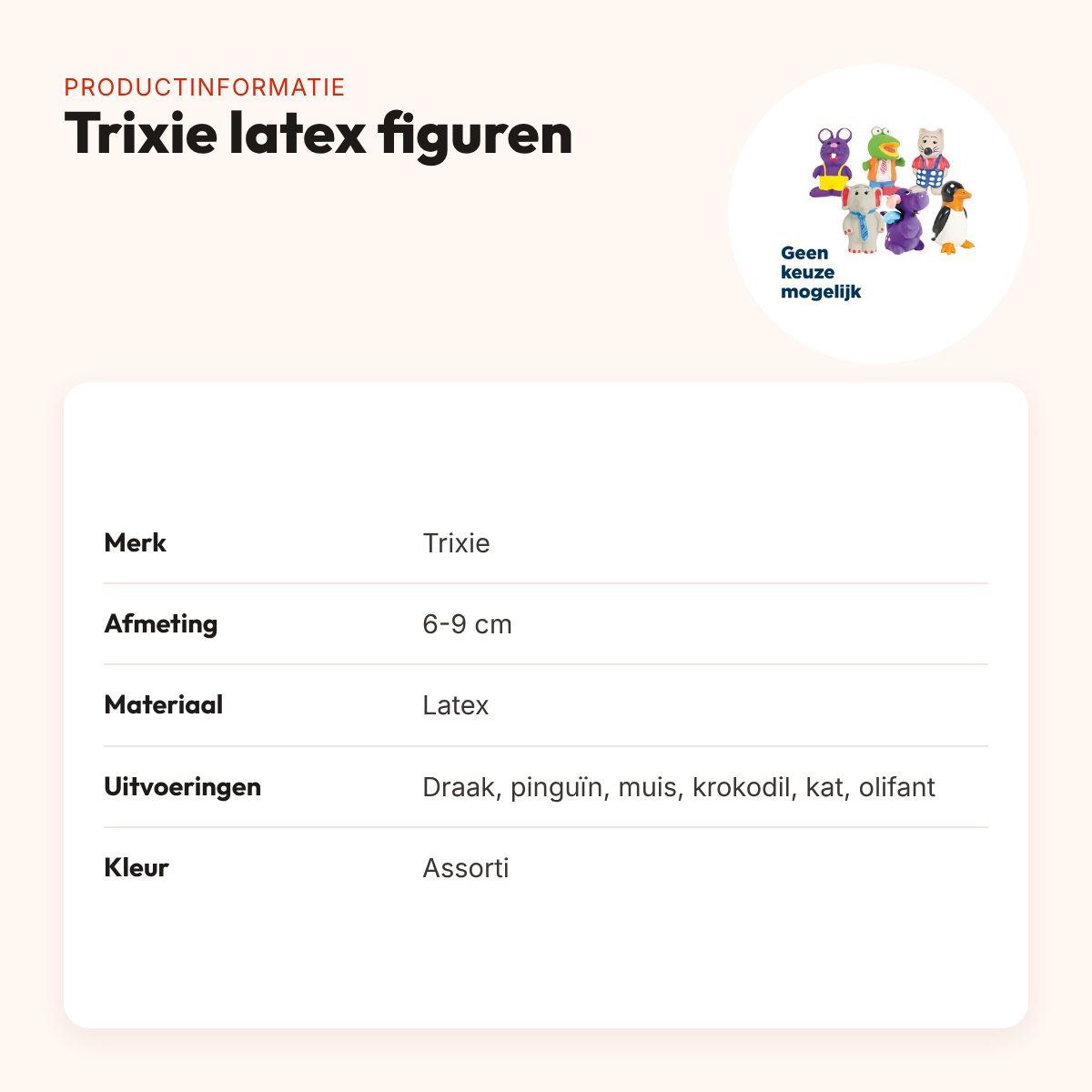 Trixie latex figuren 6-9 cm – hondenspeelgoed met pieper, assorti – productinformatie
