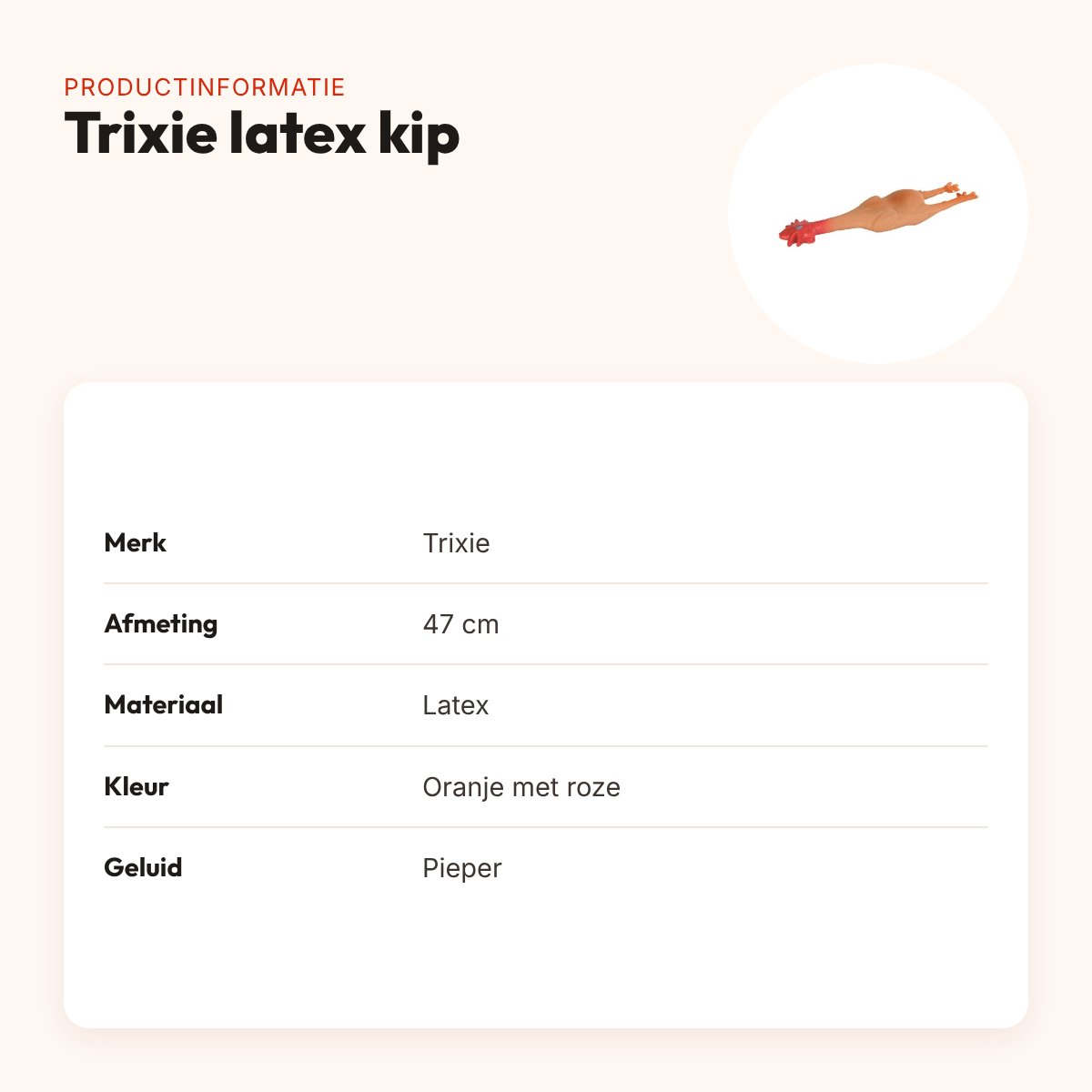 Trixie latex kip 47 cm – hondenspeelgoed met pieper, oranje/roze – productinformatie