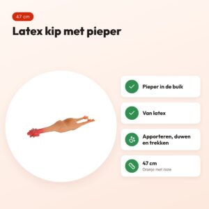 Trixie latex kip 47 cm – hondenspeelgoed met pieper, oranje/roze – voordelen
