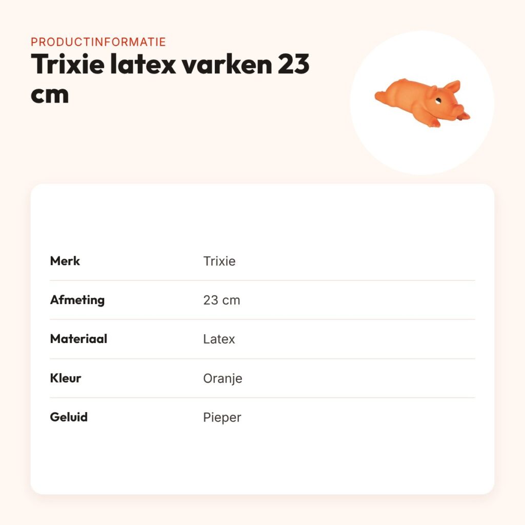 Trixie latex varken 23 cm – oranje, met pieper – productinformatie