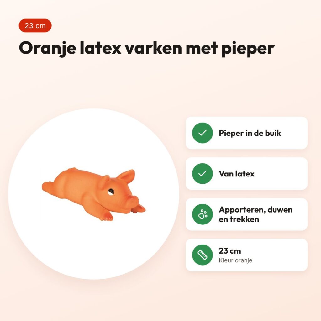 Trixie latex varken 23 cm – oranje, met pieper – voordelen