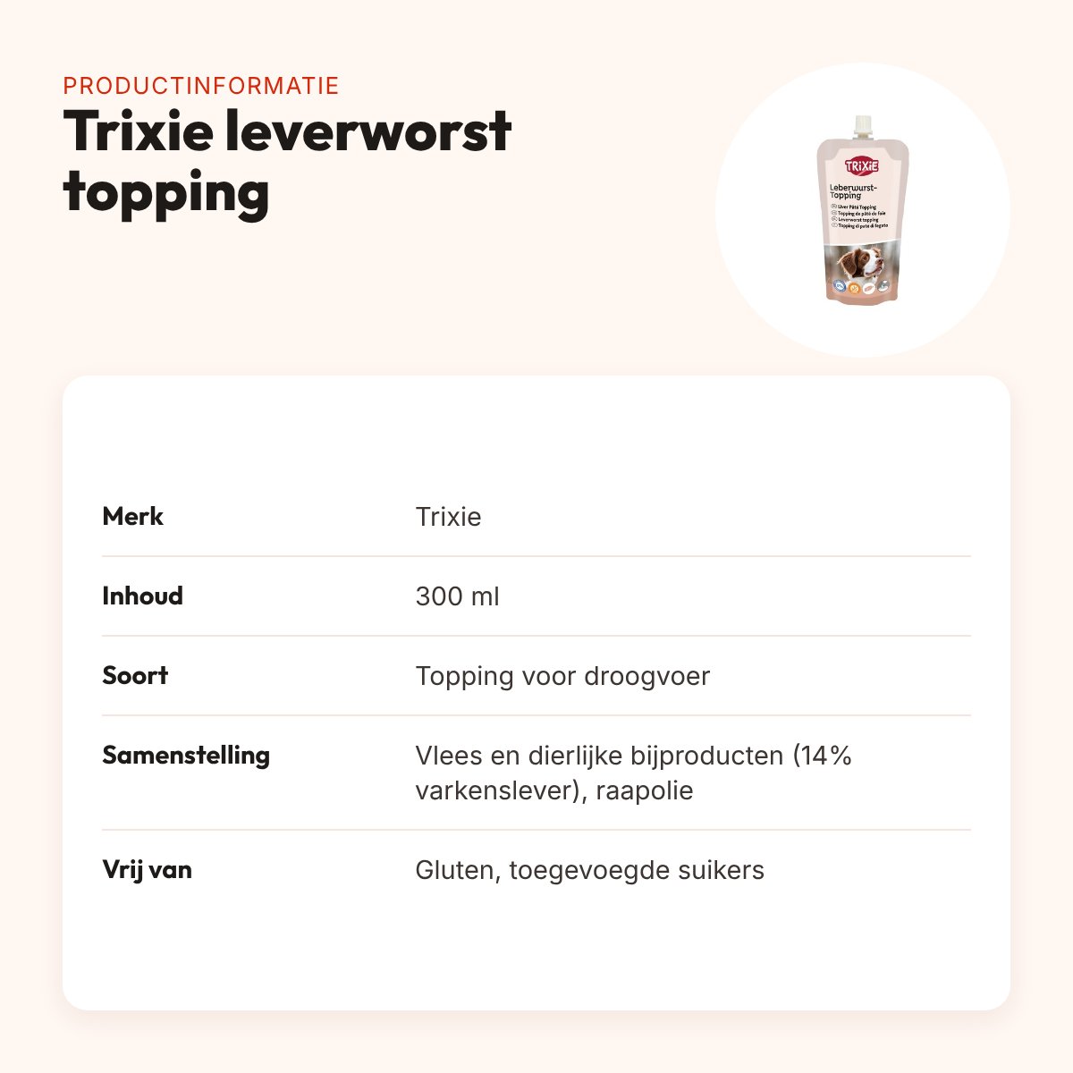 Trixie leverworst topping 300 ml – glutenvrij, voor droogvoer – productinformatie
