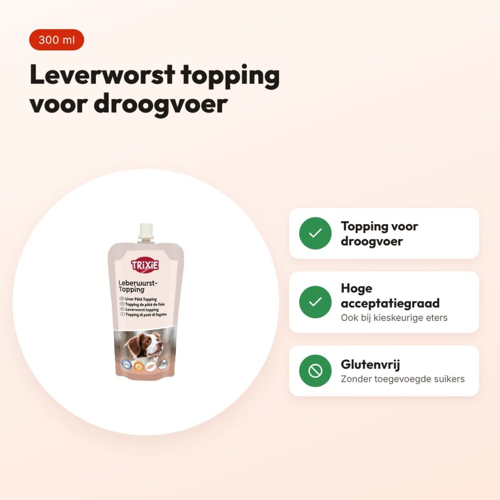 Trixie leverworst topping 300 ml – glutenvrij, voor droogvoer – voordelen