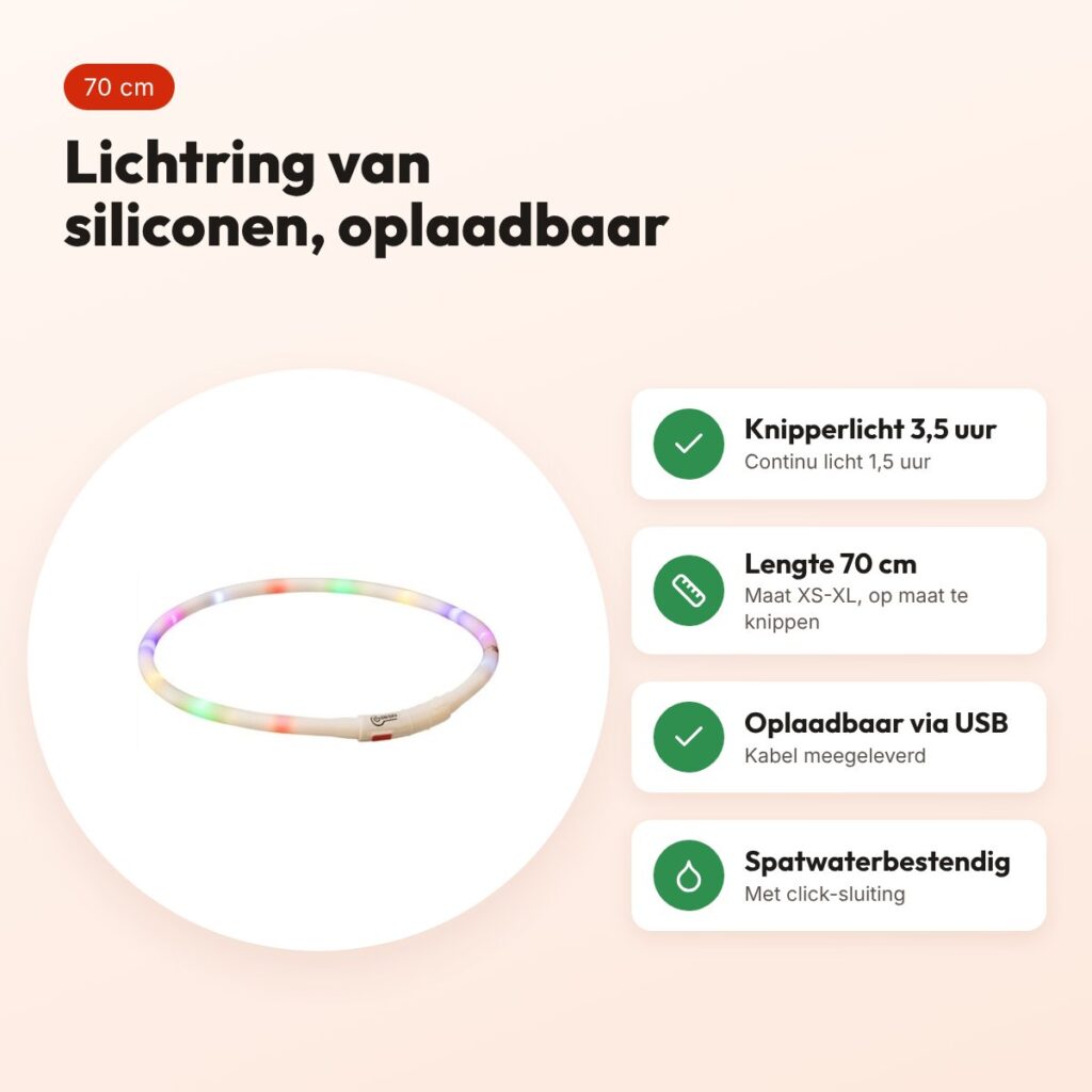 Trixie lichtgevende halsband Flash Lichtring siliconen 70 cm – voordelen