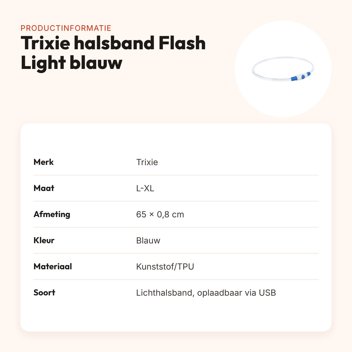 Trixie lichtgevende halsband Flash Light blauw L-XL 65 x 0,8 cm – productinformatie