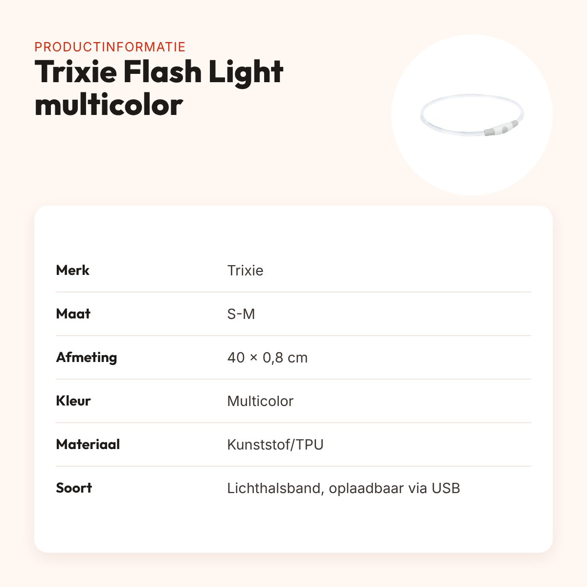 Trixie lichtgevende halsband Flash Light multicolor S-M 40 x 0,8 cm – productinformatie