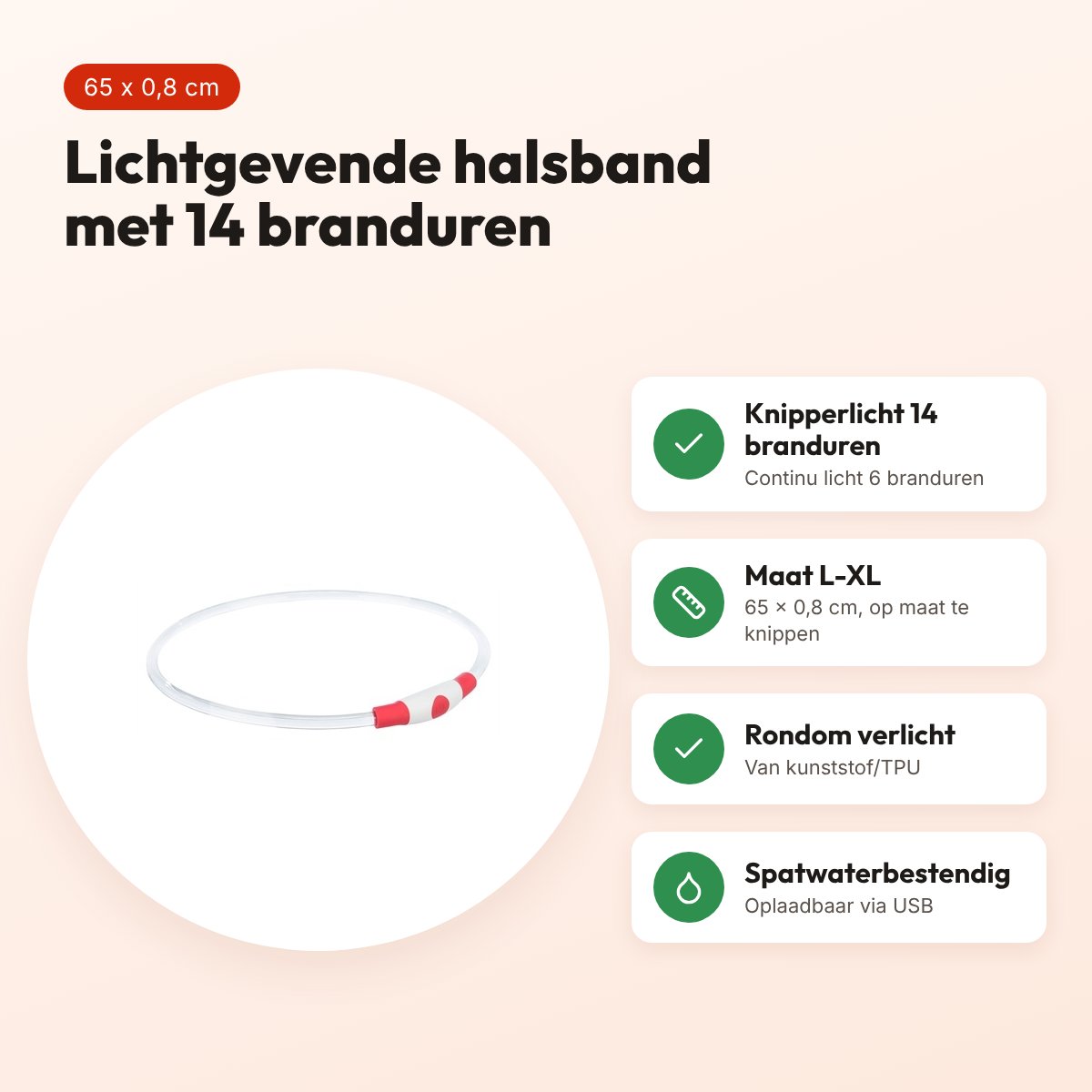Trixie lichtgevende halsband Flash Light rood L-XL 65 x 0,8 cm – voordelen