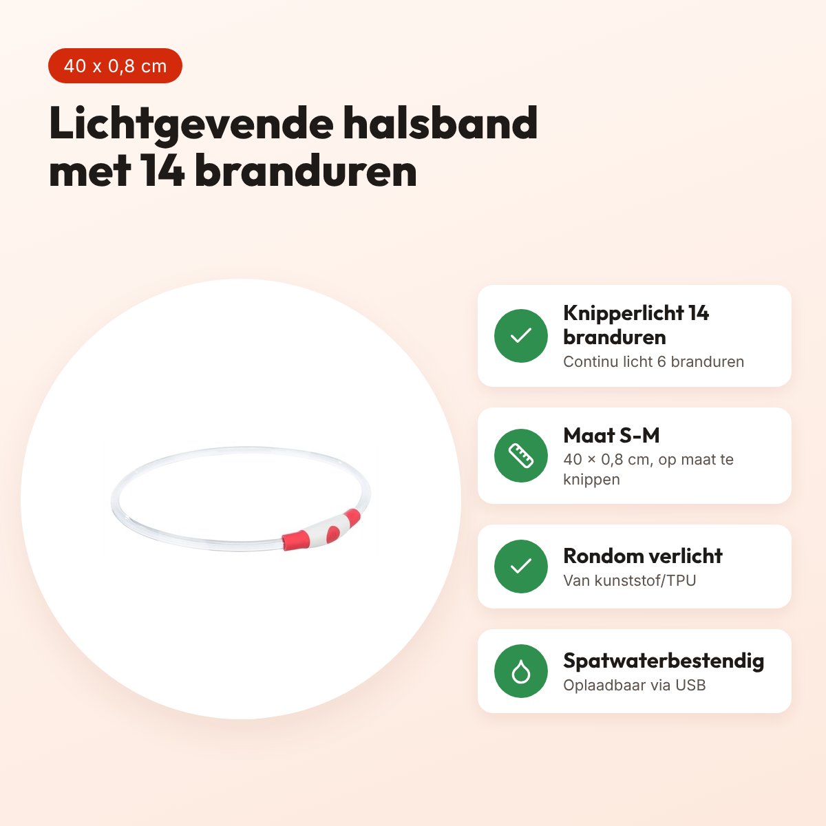 Trixie lichtgevende halsband Flash Light rood S-M 40 x 0,8 cm – voordelen