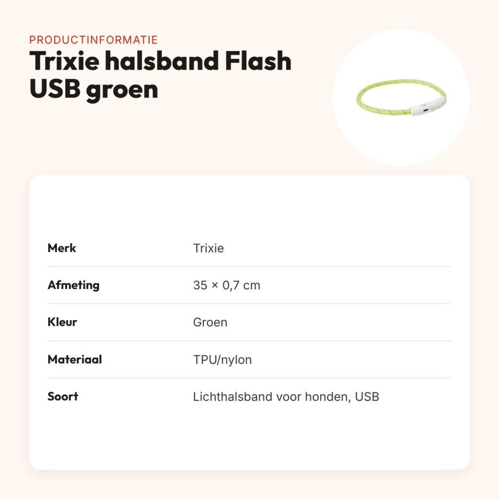 Trixie lichtgevende halsband Flash USB groen 35 x 0,7 cm – TPU/nylon – productinformatie