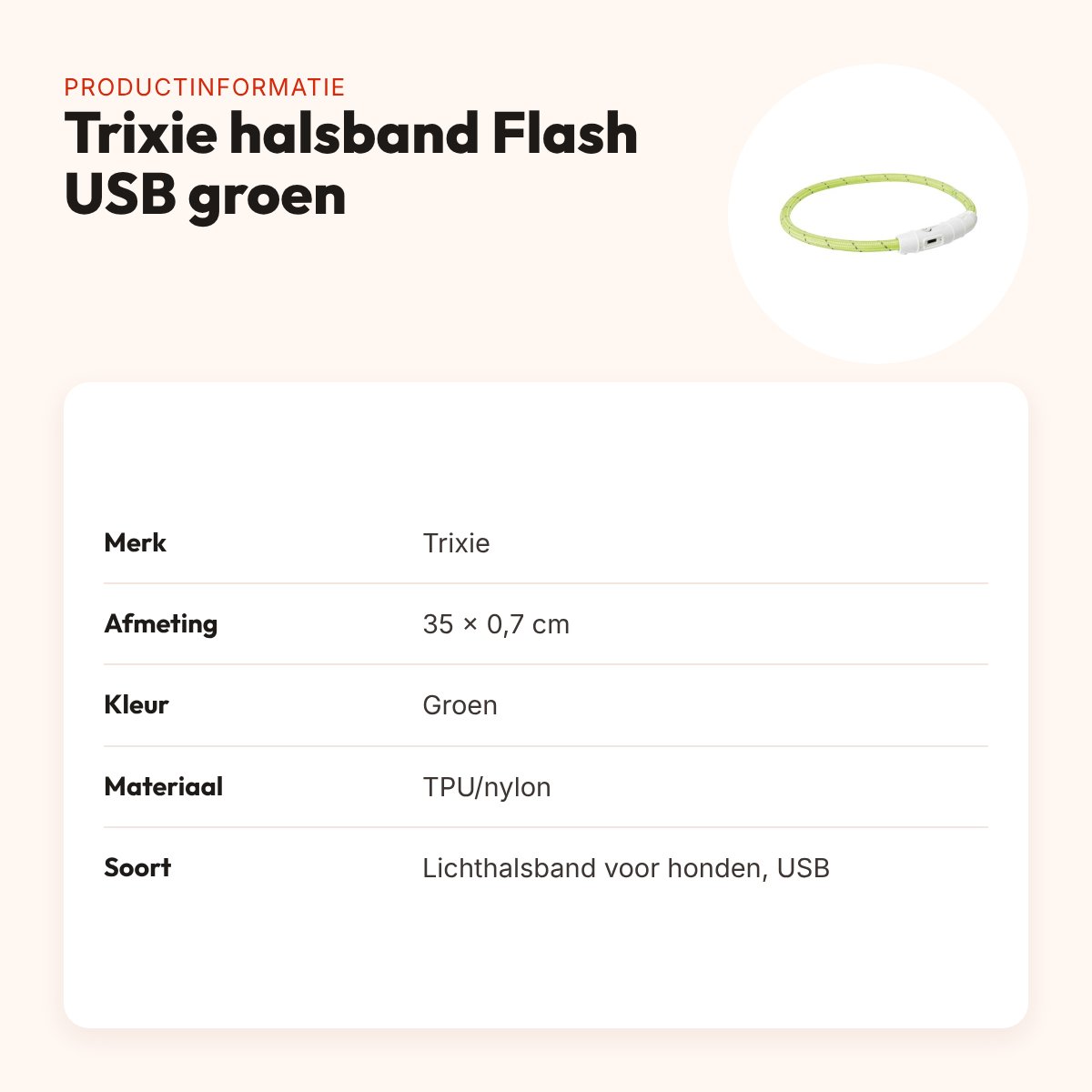 Trixie lichtgevende halsband Flash USB groen 35 x 0,7 cm – TPU/nylon – productinformatie