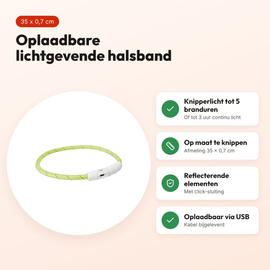 Trixie lichtgevende halsband Flash USB groen 35 x 0,7 cm – TPU/nylon – voordelen
