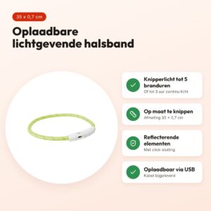 Trixie lichtgevende halsband Flash USB groen 35 x 0,7 cm – TPU/nylon – voordelen