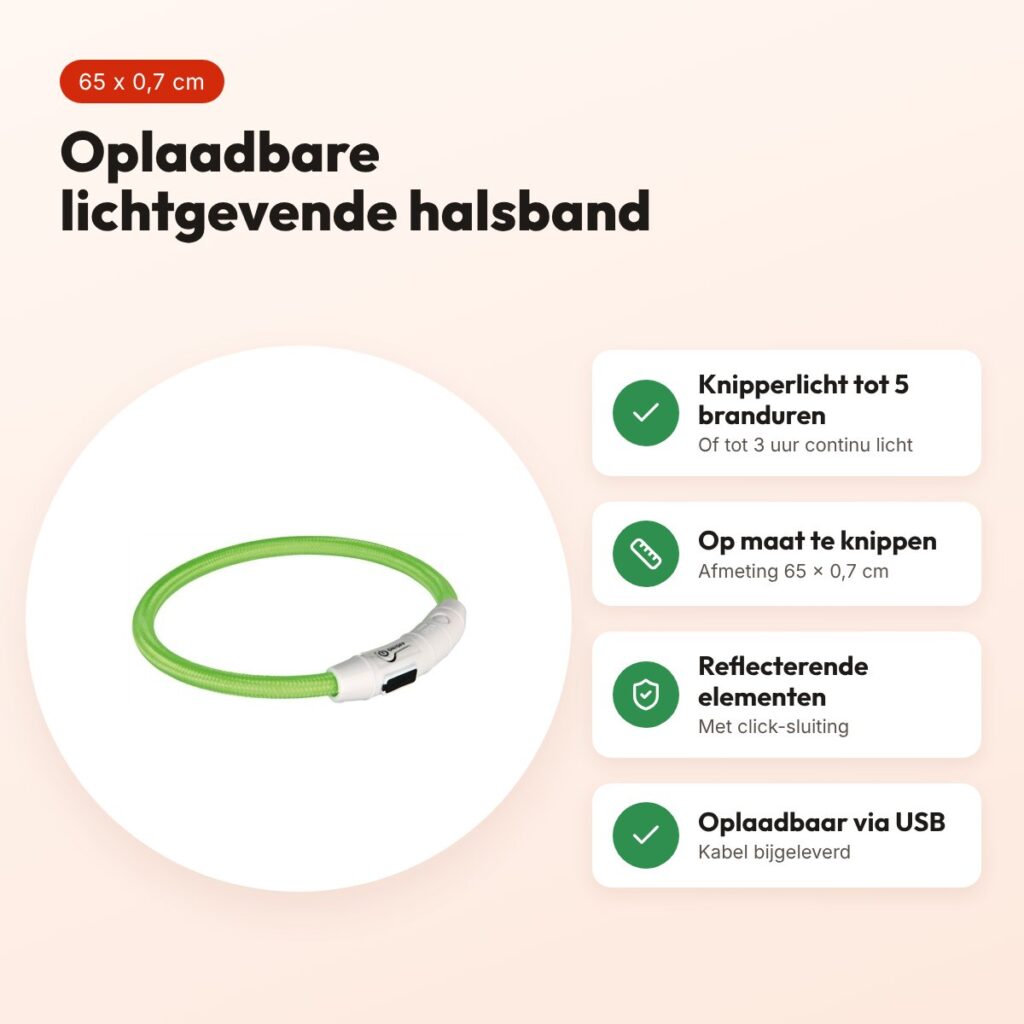 Trixie lichtgevende halsband Flash USB groen 65 x 0,7 cm – TPU/nylon – voordelen