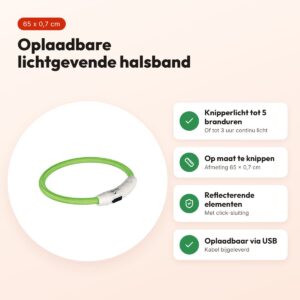 Trixie lichtgevende halsband Flash USB groen 65 x 0,7 cm – TPU/nylon – voordelen