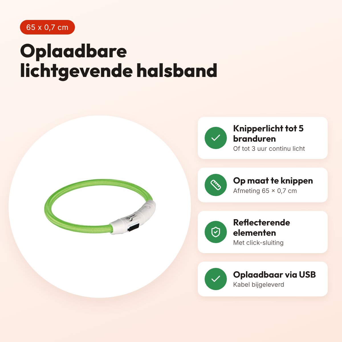 Trixie lichtgevende halsband Flash USB groen 65 x 0,7 cm – TPU/nylon – voordelen