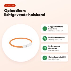 Trixie lichtgevende halsband Flash USB oranje 35 x 0,7 cm – TPU/nylon – voordelen