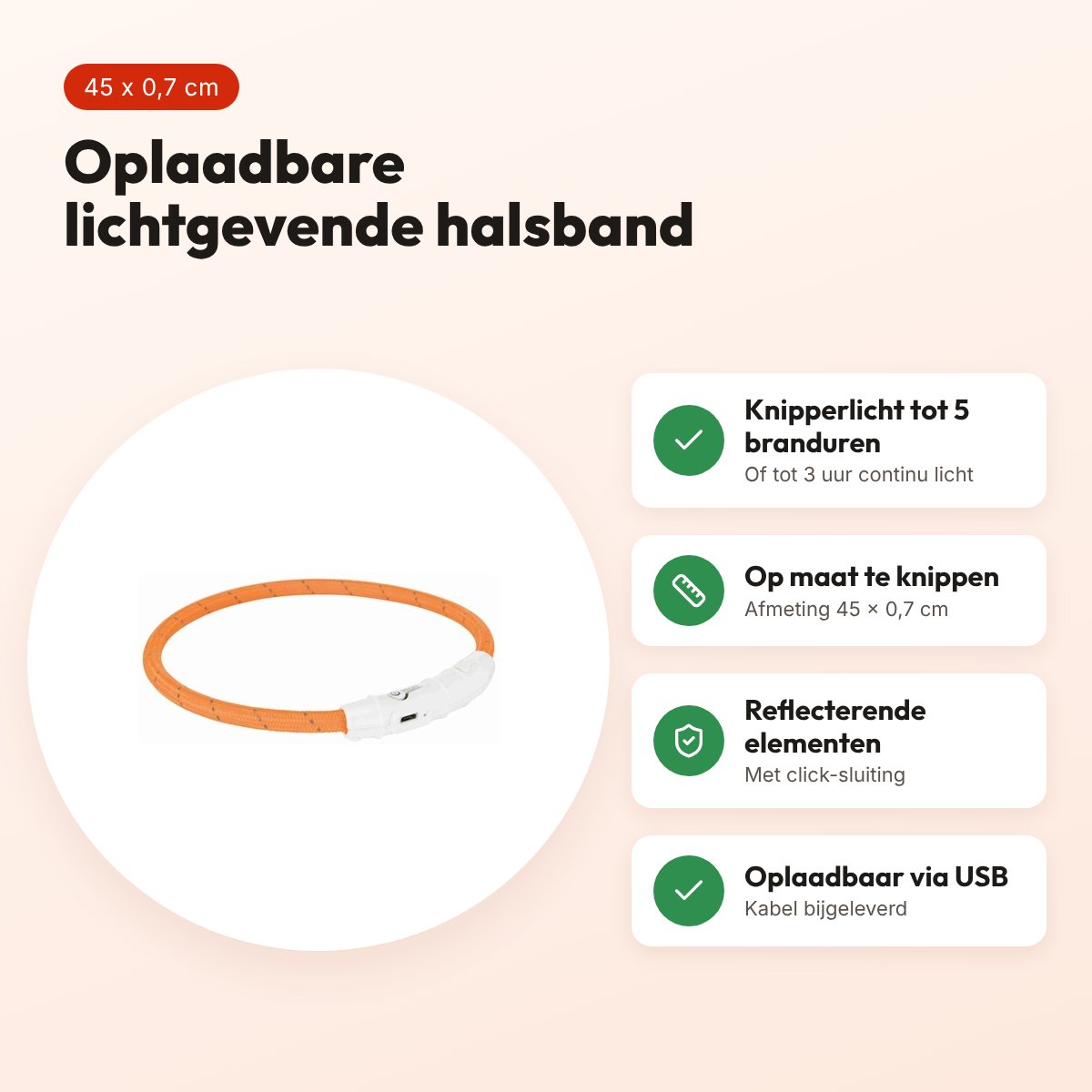 Trixie lichtgevende halsband Flash USB oranje 45 x 0,7 cm – TPU/nylon – voordelen