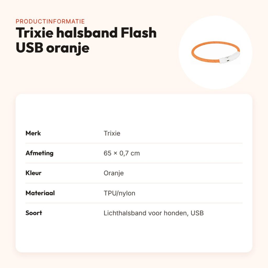Trixie lichtgevende halsband Flash USB oranje 65 x 0,7 cm – TPU/nylon – productinformatie