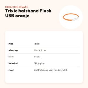 Trixie lichtgevende halsband Flash USB oranje 65 x 0,7 cm – TPU/nylon – productinformatie