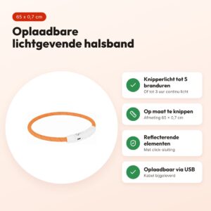 Trixie lichtgevende halsband Flash USB oranje 65 x 0,7 cm – TPU/nylon – voordelen