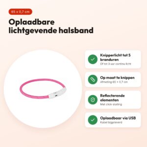 Trixie lichtgevende halsband Flash USB roze 65 x 0,7 cm – TPU/nylon – voordelen