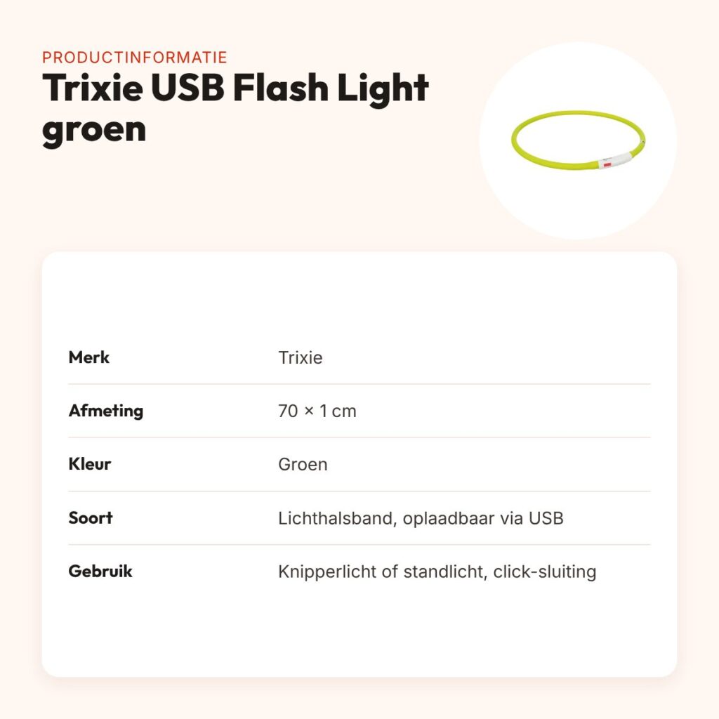 Trixie lichtgevende halsband USB Flash Light groen 70 x 1 cm – oplaadbaar – productinformatie