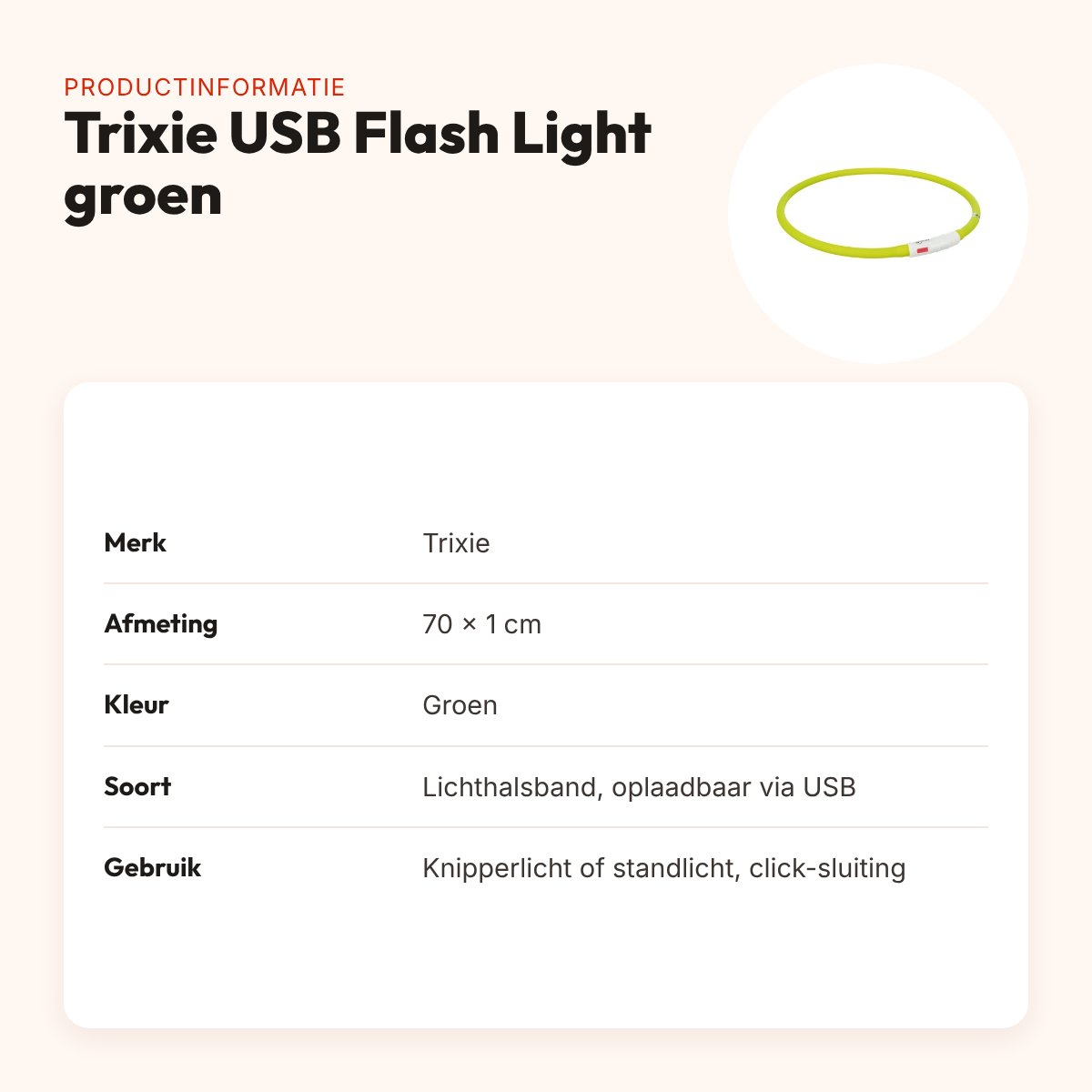 Trixie lichtgevende halsband USB Flash Light groen 70 x 1 cm – oplaadbaar – productinformatie