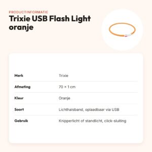 Trixie lichtgevende halsband USB Flash Light oranje 70 x 1 cm – oplaadbaar – productinformatie