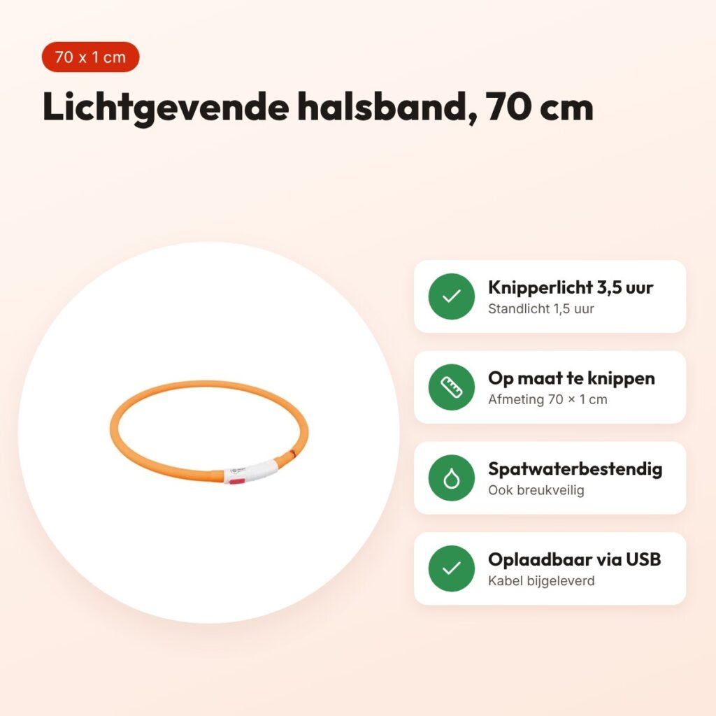 Trixie lichtgevende halsband USB Flash Light oranje 70 x 1 cm – oplaadbaar – voordelen