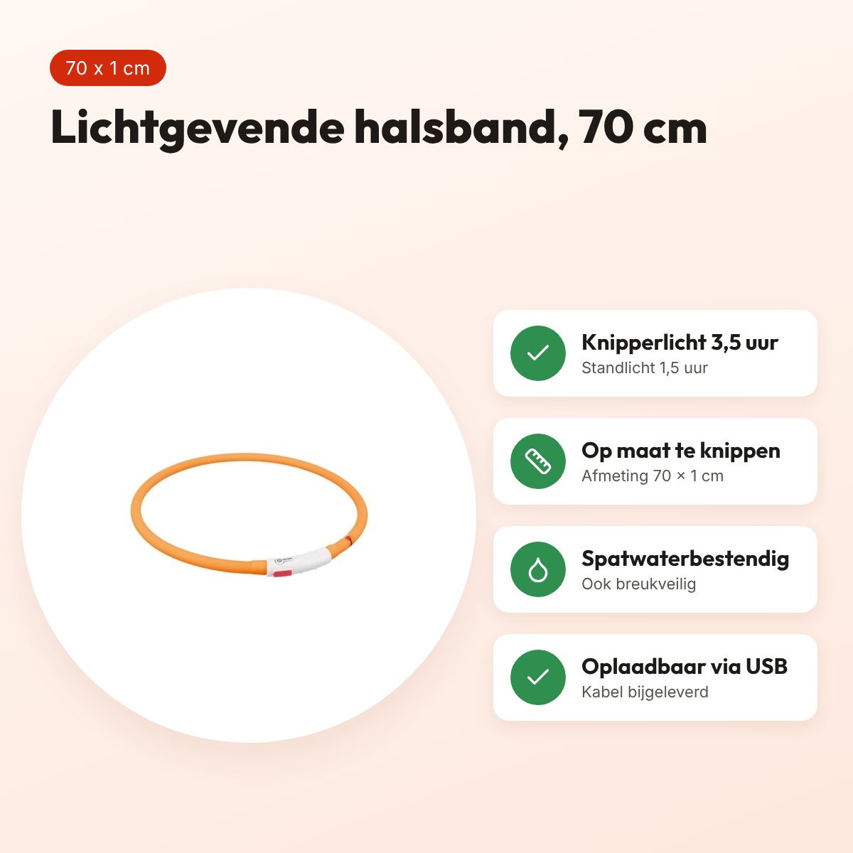 Trixie lichtgevende halsband USB Flash Light oranje 70 x 1 cm – oplaadbaar – voordelen