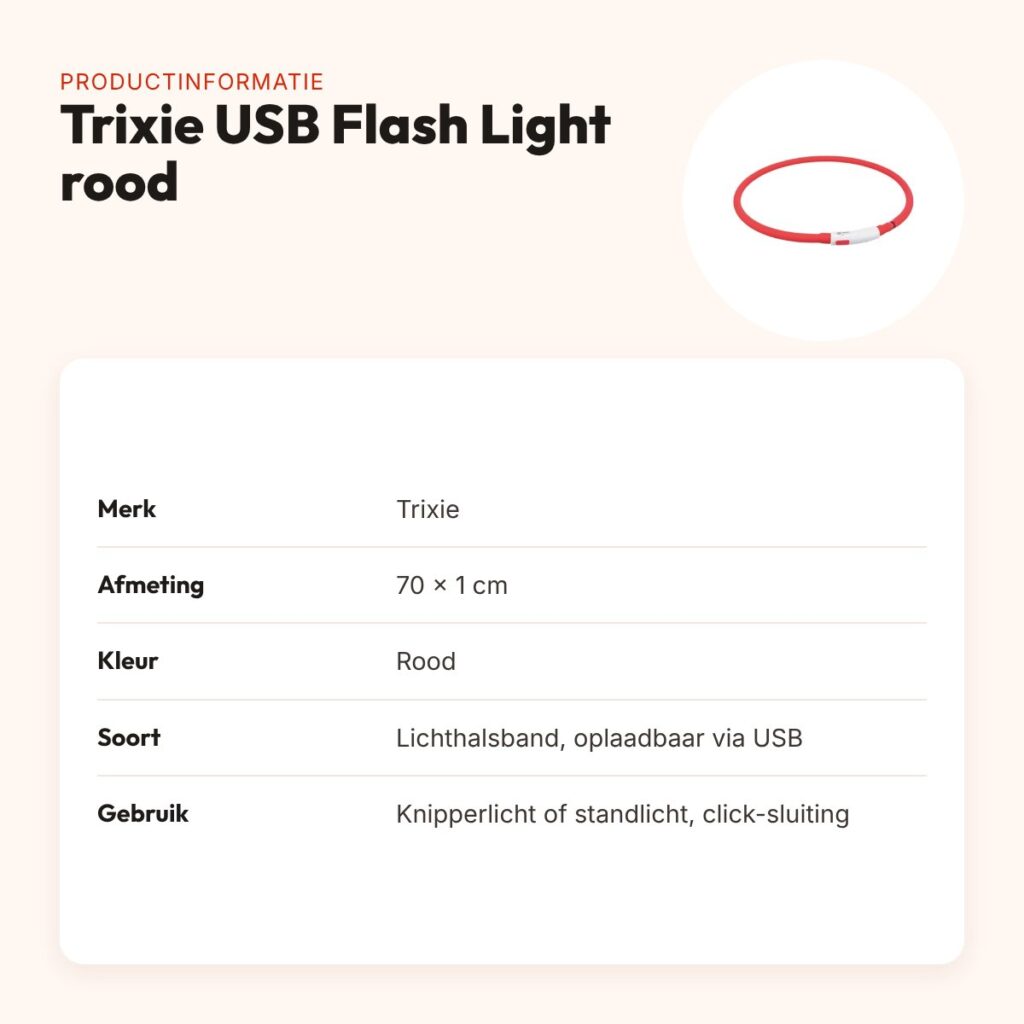 Trixie lichtgevende halsband USB Flash Light rood 70 x 1 cm – oplaadbaar – productinformatie