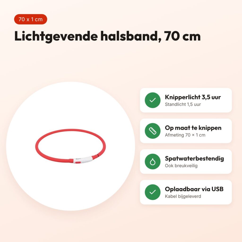 Trixie lichtgevende halsband USB Flash Light rood 70 x 1 cm – oplaadbaar – voordelen