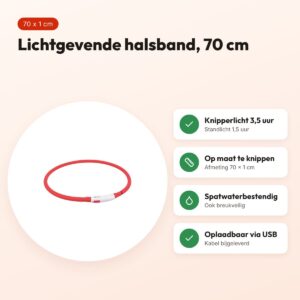 Trixie lichtgevende halsband USB Flash Light rood 70 x 1 cm – oplaadbaar – voordelen