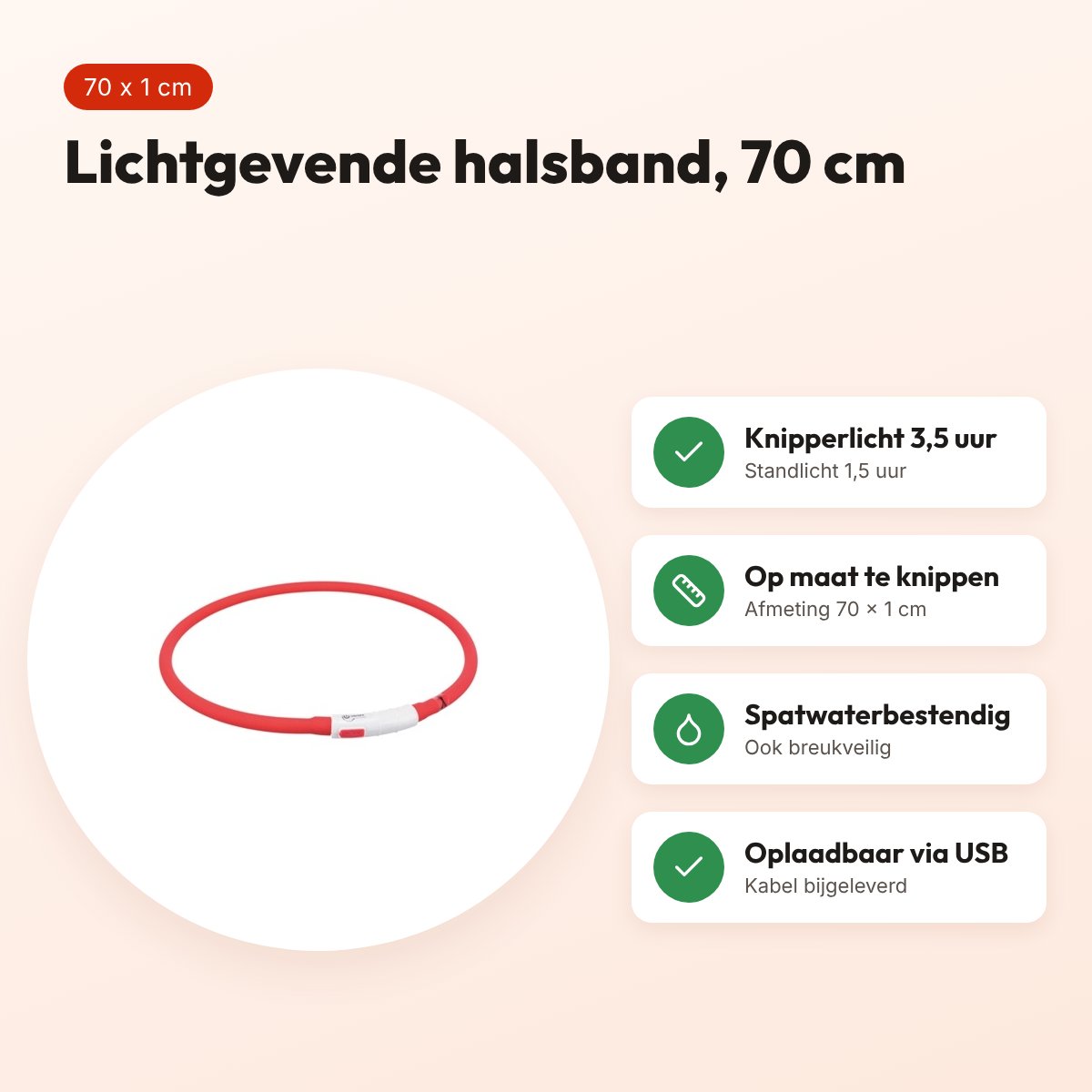 Trixie lichtgevende halsband USB Flash Light rood 70 x 1 cm – oplaadbaar – voordelen